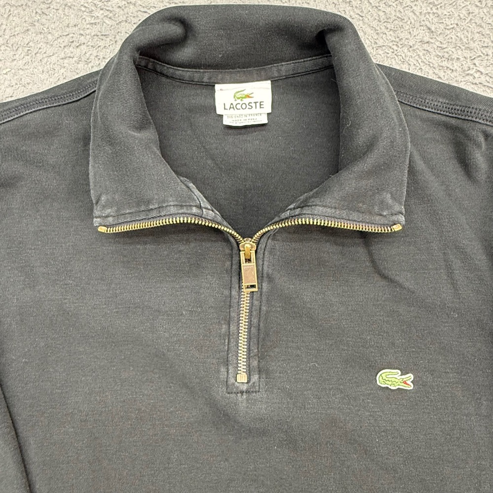 Lacoste Quarter Zip Pullover Mens 5 Black Long Sleeve Crocodile Logo Sweatshirt